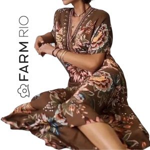Farm Rio Valentina Maxi Dress, Multicolor Floral, Keyhole Back, S
